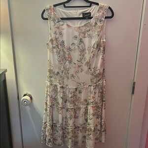 Connected Apparel Cream Scoop Neck Midi Dress